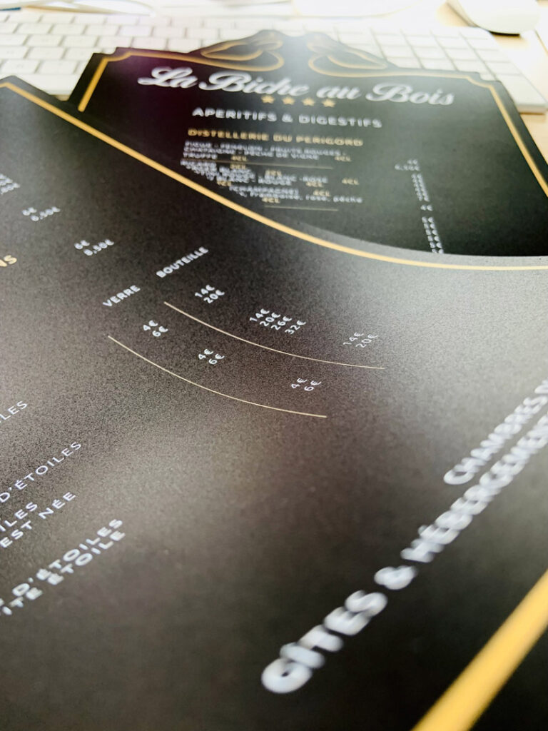 Publiman imprimeur papeterie Menu PVC Restaurant